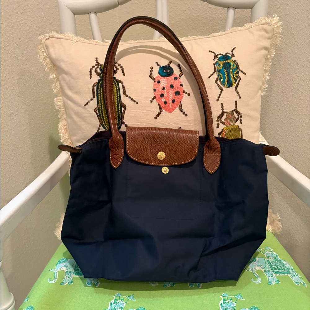 Longchamp Le Pliage Navy and Brown Women's Tote Bag